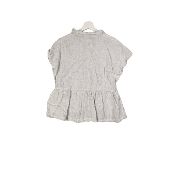 C&C CALIFORNIA Linen Babydoll Popover Top Women Size M Stripe Cap Sleeve Coastal - Picture 2 of 6